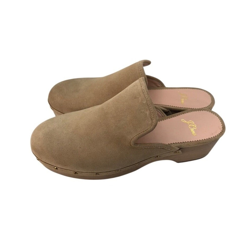 J Crew Suede Clogs Tan Wedge Heel Slip On Mules Women Size 7 AQ 674